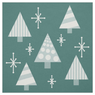 Tissu Retro 1950 Arbres de Noël Vert Turquoise