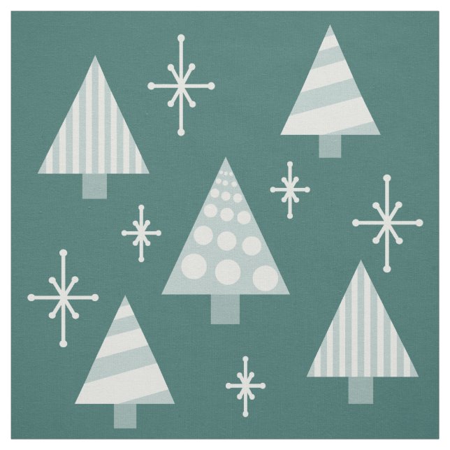 Tissu Retro 1950 Arbres de Noël Vert Turquoise (Échantillon)