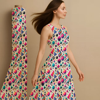 Tissu Retro 90s Memphis Geometric Neon Bold Fabric Print