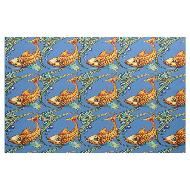Tissu Retro Art Nouveau Koi Fish Pattern (Fat Quarter)