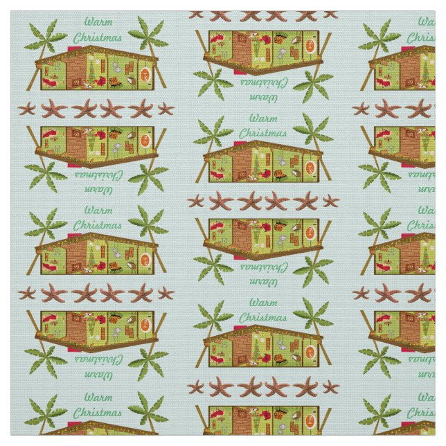 Tissu Retro Beach House Bananiers Noël chaud (Échantillon)