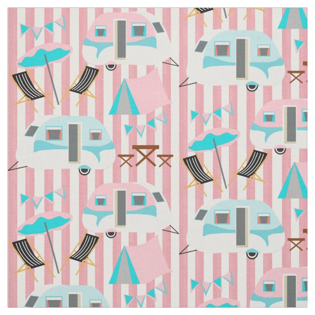 Tissu Retro Caravan Camping Cute P (Échantillon)