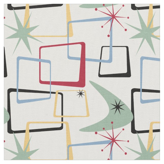 Tissu Retro Carrés Atomique Étoiles & Boomerang milieu d (Fermer)