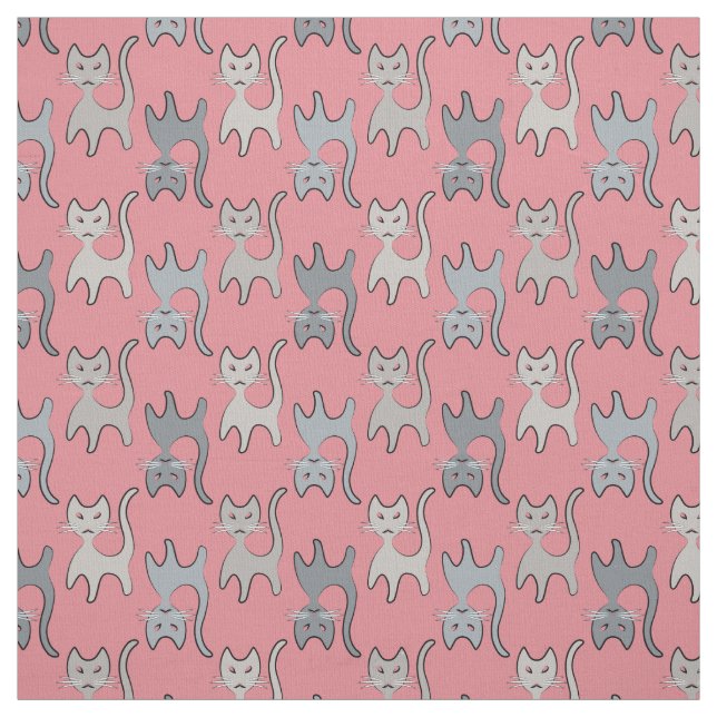 Tissu Rétro Cat Graphic Pattern Gray (Échantillon)