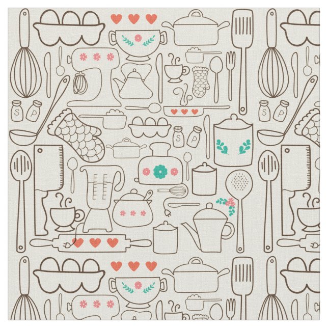 Tissu Rétro cuisine en crème (Fermer)