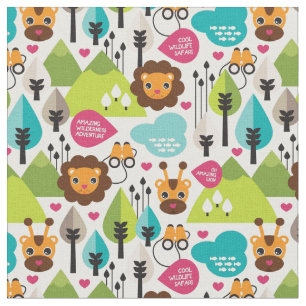 Tissu rétro faune de lion de safari d'enfants