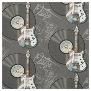 Tissu Rétro guitare et disque vinyle de drapeau