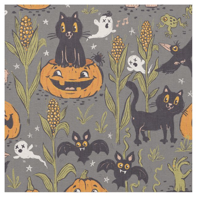 Tissu Retro Halloween motif dans le style de dessin anim (Fermer)