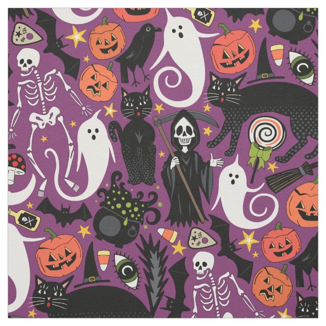 Tissu rétro halloween violet (Échantillon)