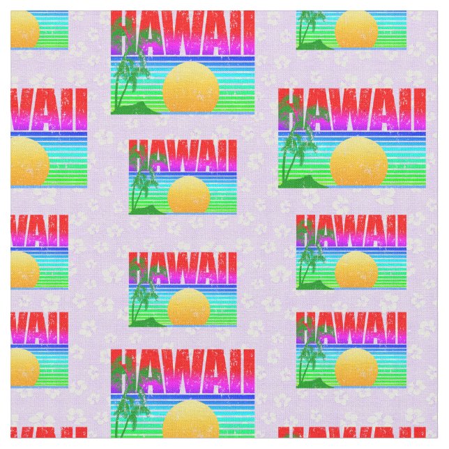 Tissu Rétro Hawaii Sunset Beach Hibiscus violet (Fermer)