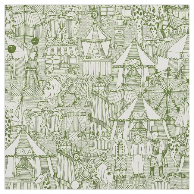 Tissu rétro ivoire de vert de cirque (Échantillon)