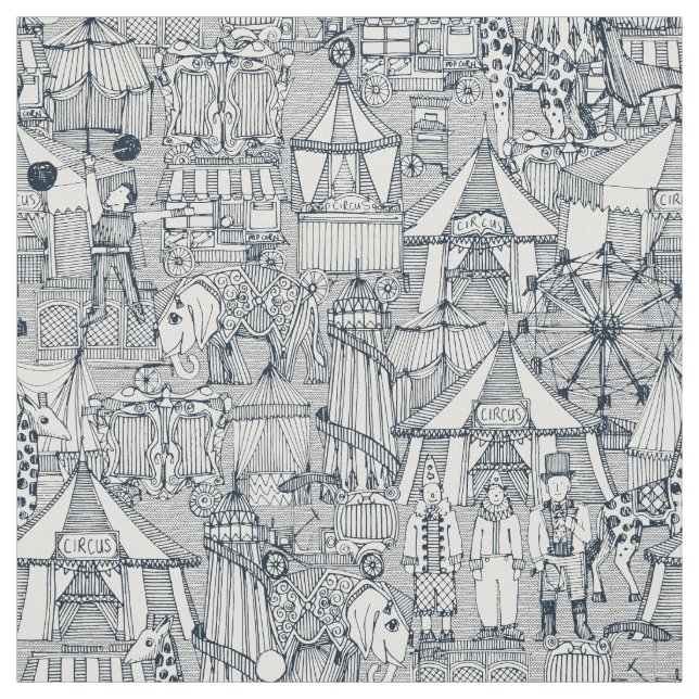 Tissu rétro ivoire d'indigo de cirque (Échantillon)