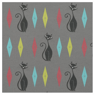 Tissu Retro Kitty Cats Cute Vintage Mod années 1960