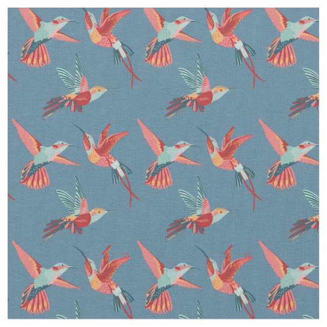 Tissu Rétro motif de colibri (Fermer)