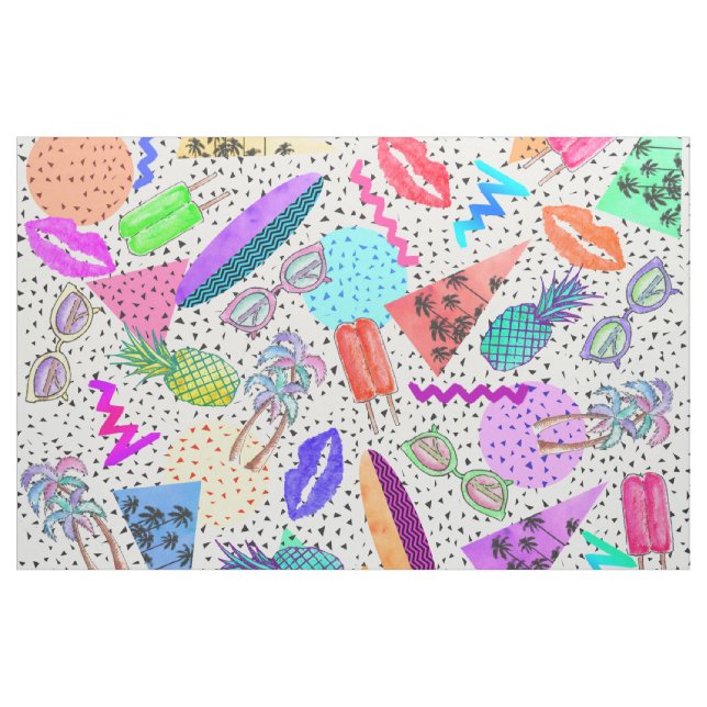 Tissu Rétro motif de collage de plage d'été des années (Yard)