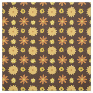 Tissu rétro motif floral Brown de jaune orange des