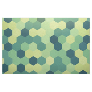 Tissu Rétro motif jaune vert-bleu d'hexagone