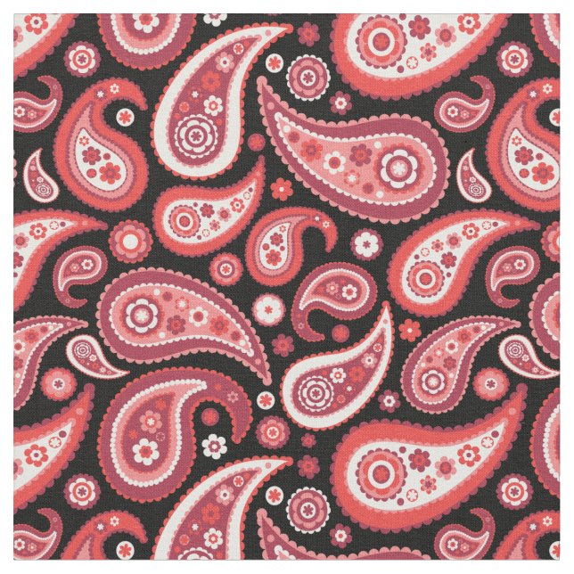 Tissu Rétro motif rouge et noir de Paisley (Fermer)