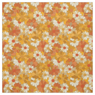 Tissu Rétro Orange Botanique Gras Fleurs Vintage 70s