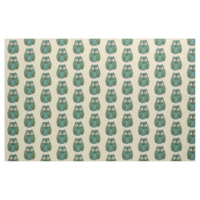 Tissu Retro Owl - Vert et Turquoise sur Tan Arrière - pl (Fat Quarter)