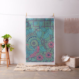 Tissu Rétro paon vintage dans Teal sage et le rose