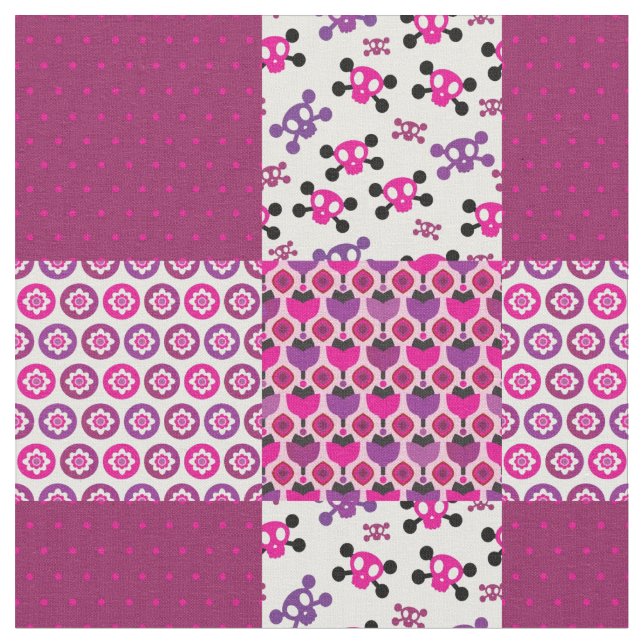 Tissu Rétro point de polka de crâne de fleur (Fermer)