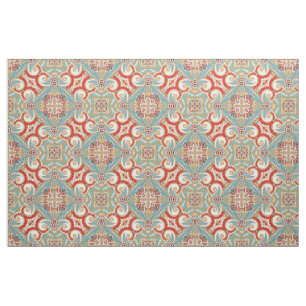 Tissu Retro Pretty Chic Rouge Turquoise Mosaïque Motif