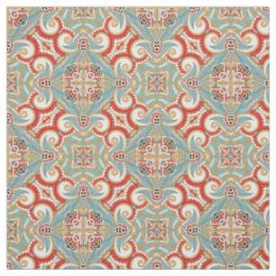 Tissu Retro Pretty Chic Rouge Turquoise Mosaïque Motif