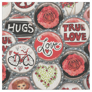 Tissu Retro Red Floral Hearts Fille Rose Saint Valentin