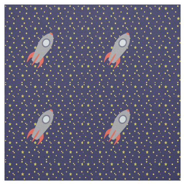 Tissu Retro Rocket Ship avec Arrière - plan Motif étoile (Échantillon)