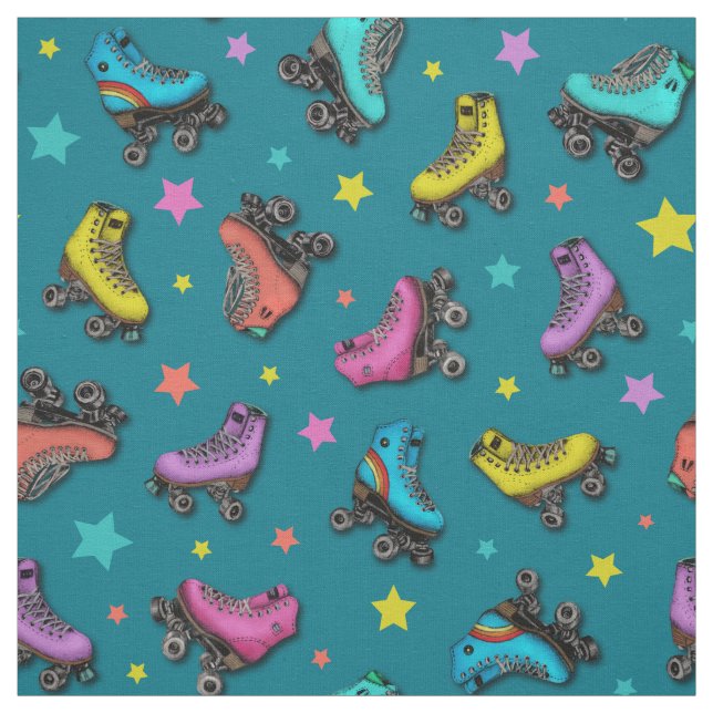 Tissu Rétro Roller Skates et Stars (Échantillon)