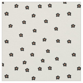 Tissu Retro Smiling Flower Pattern in Black and Cream