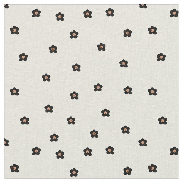 Tissu Retro Smiling Flower Pattern in Black and Cream (Fermer)