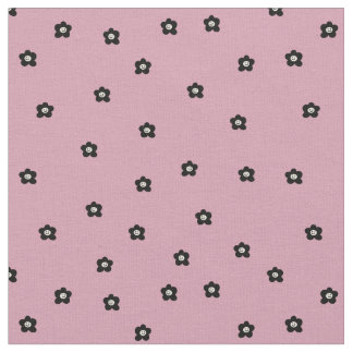 Tissu Retro Smiling Flower Pattern in black and Rosa