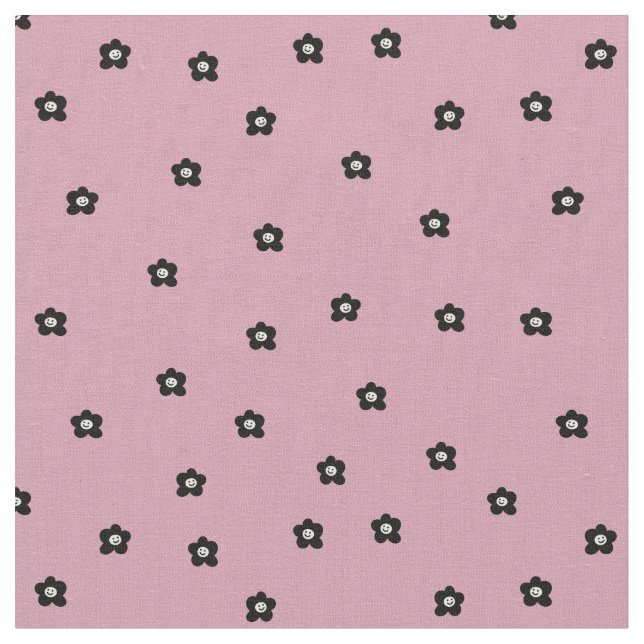 Tissu Retro Smiling Flower Pattern in black and Rosa (Fermer)