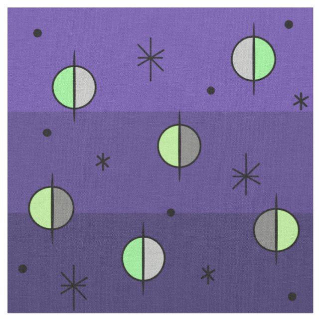 Tissu Retro Space Age Planètes Stars Indigo (Fermer)