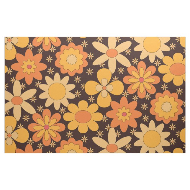 Tissu Retro Super motif floral jaune et orange (Yard)