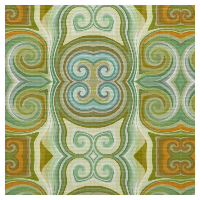 Tissu Rétro Swirl Aqua Olive Orange (Échantillon)