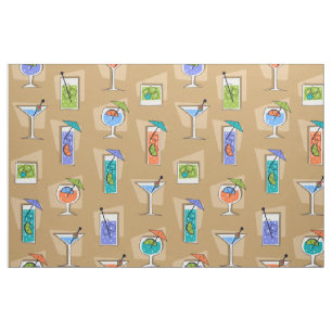 Tissu Rétros boissons tropicales hawaïennes d'heure