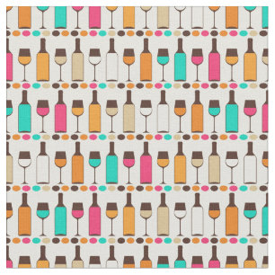 Tissu Rétros bouteilles et verres de vin