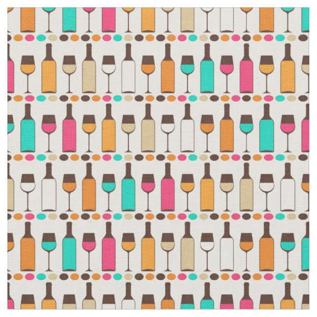 Tissu Rétros bouteilles et verres de vin (Fermer)