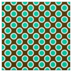 Tissu Rétros points cerclés, brun et turquoise