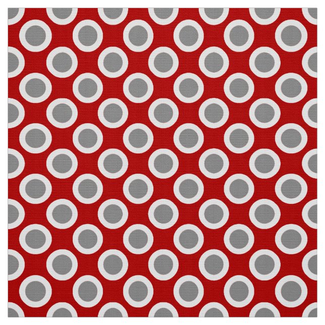 Tissu Rétros points cerclés, rouge-foncé et gris (Échantillon)