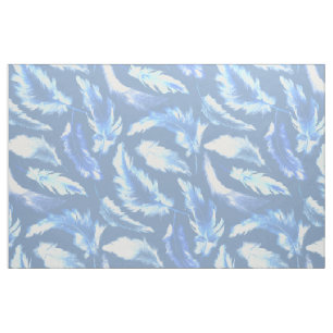 Tissu rêves doux - plumes cyanotypes :