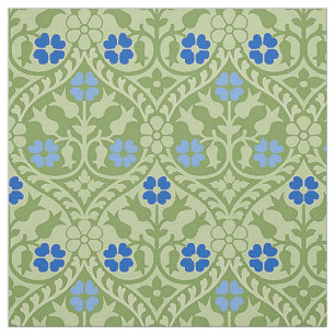 Tissu Revival gothique Floral, Vert et Bleu