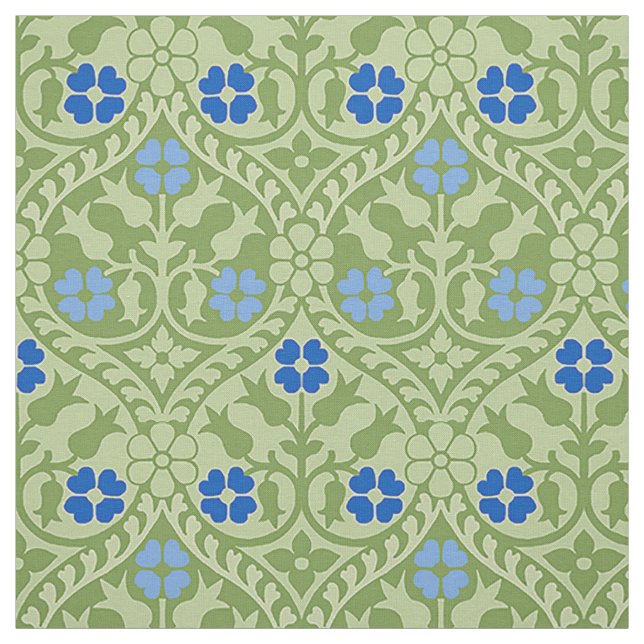 Tissu Revival gothique Floral, Vert et Bleu (Échantillon)