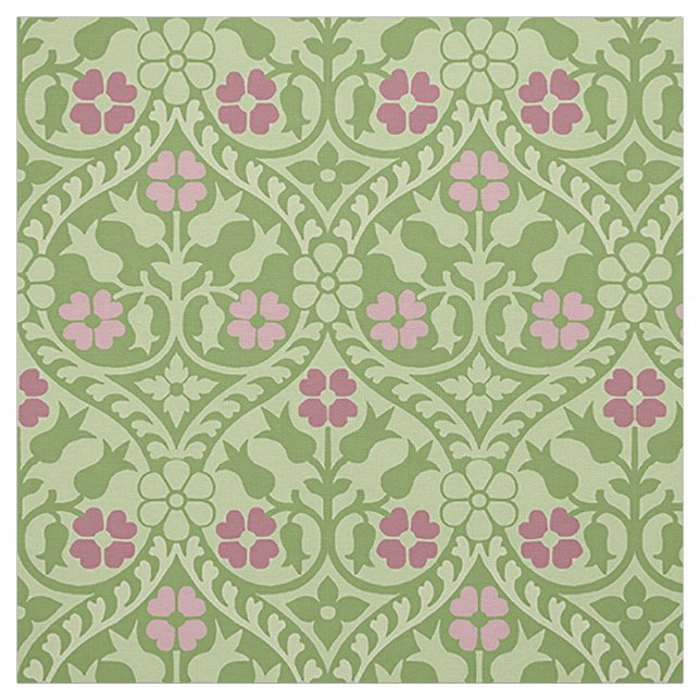 Tissu Revival gothique Floral, Vert et Rose (Échantillon)