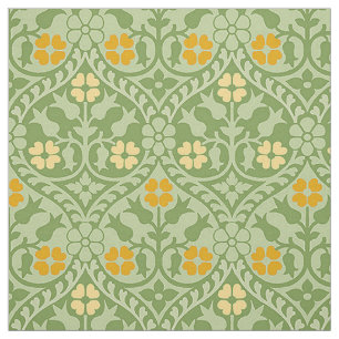 Tissu Revival gothique Floral, vert et verge d'or
