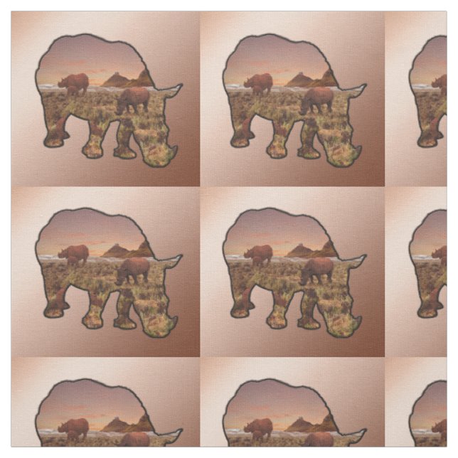 Tissu Rhinocéros Dans La Vallée, (Échantillon)