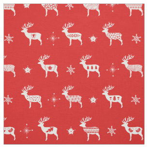 Tissu Rindeer scandinave Rouge & Blanc Vacances Folk Art